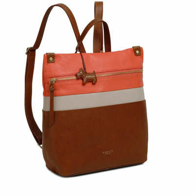 Pre-owned Radley Kensal Stripe Leather Backpack , Dustbag, Dog Charm Rrp £199