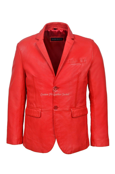 Pre-owned Milano Men's Real Leather Coat Red Napa 2 Button  Blazer Classic Fashion 3450