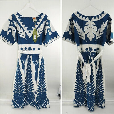 Pre-owned Farm Rio Blue Patchwork Embroidered Dress, Multi, Size M