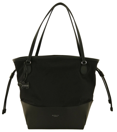 Pre-owned Radley Tote Bag Black Large Nylon & Leather Dane Park Open Top Shopper Handbag