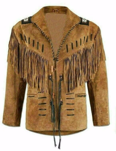 Pre-owned Claw Intl Men's Cowboy Native American Western Buckskin Leather Jacket Coat Ws042