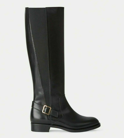Pre-owned Hobbs Nicole Black Leather Equestrian Riding Buckle Long Knee Boots 5 38 £289