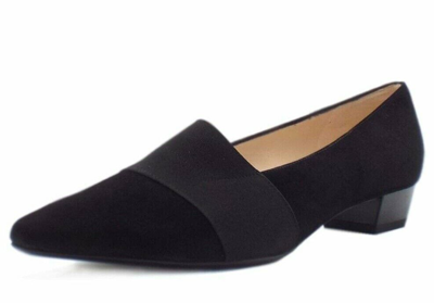 Pre-owned Peter Kaiser Lagos Black Suede Leather Women's Court Shoe With Stretch Band