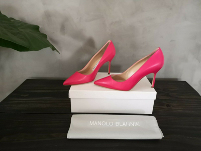 Pre-owned Manolo Blahnik Pink Leather Classic Bb Pointed Pumps Heels