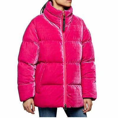 Pre-owned Replay Womens W7495 Oversized Velvet Puffer Jacket, Fuchsia Pink