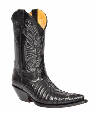 Pre-owned Grinders Mens Leather Cowboy Boots Black Croc Slip On Pointed Toe Designer  Boots