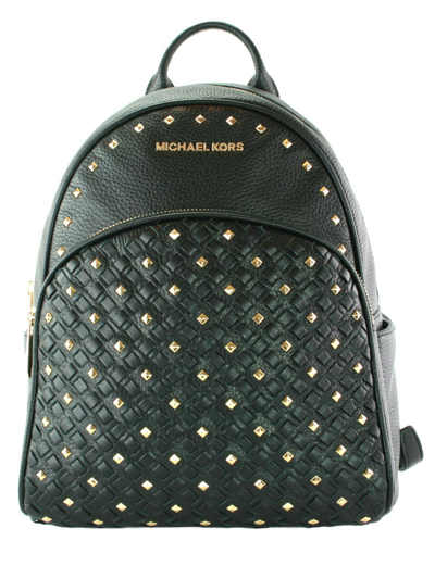 Pre-owned Michael Kors Backpack Black With Gold Tone Studded Leather Medium Abbey Bag