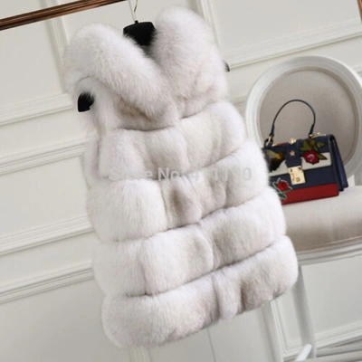 Pre-owned Bf Women's Real Fox Fur Waistcoat Hooded Gilet Fashion Natural Fur Warm Thick Waistcoat