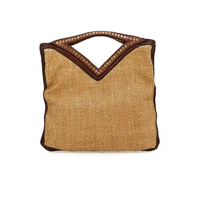 Pre-owned Campomaggi Shoulder Bag Veracruz Straw Cognac Leather Rivets C029660nd_c1502