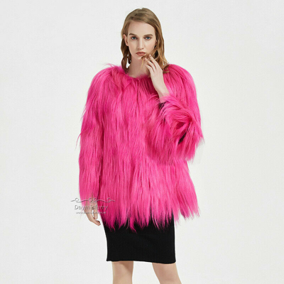 Pre-owned Daymisfurry Goat Pelt Wool Coat In Hot Pink