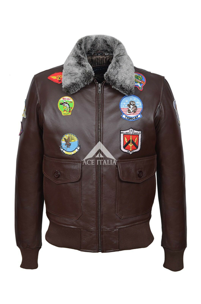 Pre-owned Smart Range Leather 'top Gun Brown' Men's Jet Fighter Bomber Navy Air Force Pilot Leather Jacket