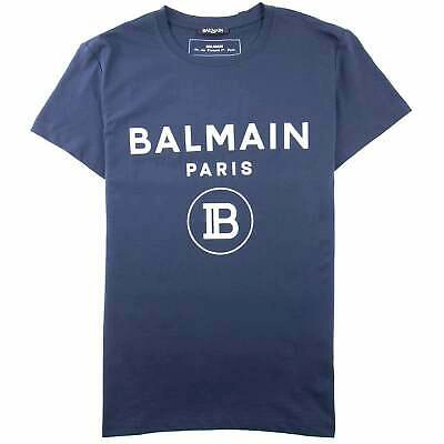 Pre-owned Balmain Printed White Velvet Logo T-shirt Navy