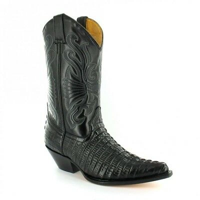 Pre-owned Grinders Carolina Crocodile Black Western Leather Boots High Pointed Toe