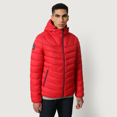 Pre-owned Napapijri Aerons Hooded Puffer Jacket Red Tango Sale Rrp £175