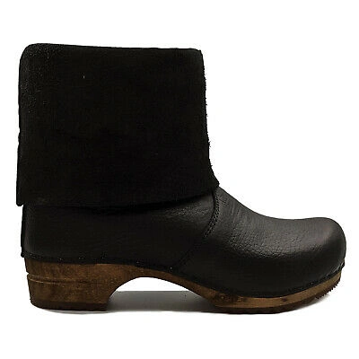 Pre-owned Sanita 'alison' Roll-top Clog Boots In Black (art:454444) - Wooden