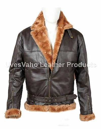 Pre-owned Handmade Men Aviator Ginger Sheepskin Leather(artificial Fur)bomber Flying Jacket Uk