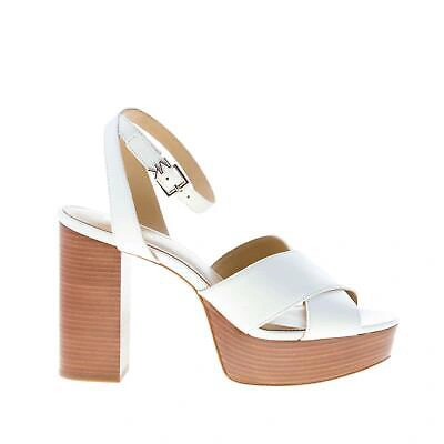 Pre-owned Michael Kors Women Shoes Odette Platform Optic White Leather Sandal Heel 11 Cm