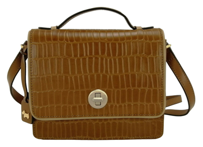 Pre-owned Radley Crossbody Bag Tan Brown Faux Croc Small To Medium Flapover Oakworth Road