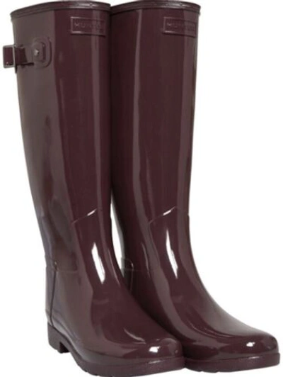 Pre-owned Hunter New,  Womens Refined Tall Gloss Wellington Boots Cherry Brandy. Size Uk 3.