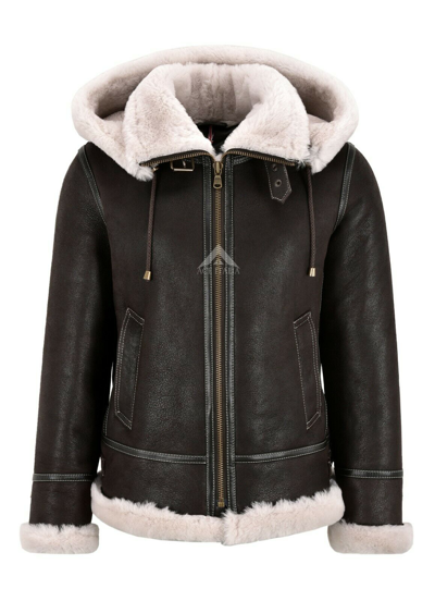 Pre-owned Bomber Women Shearling Sheepskin Jacket B3  Detachable Hood Classic Ww2 Jacket