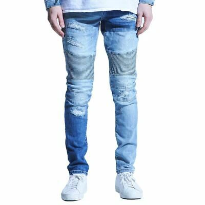Pre-owned Embellish Jeans Embellish Langford Biker Denim Jeans Patchwork Light Indigo