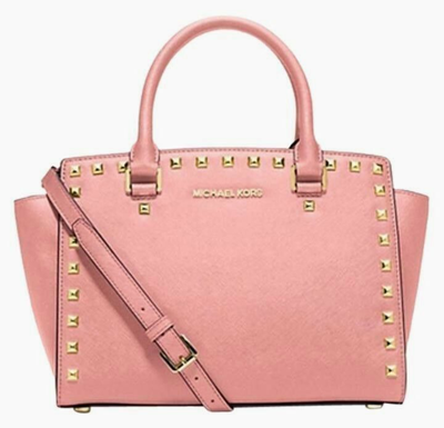 Pre-owned Michael Kors Selma Stud Pale Pink Saffiano Leather Crossbody Satchel Bag
