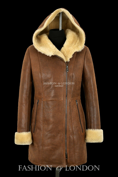 Pre-owned Carrie Ch Hoxton Ladies Shearling Sheepskin Coat Copper Vintage Genuine Fur Hooded Long Jacket