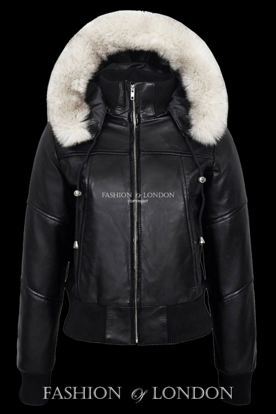 Pre-owned Iceberg '' Black Ladies Hooded Bomber Jacket Pilot Aviator Real Lambskin Leather