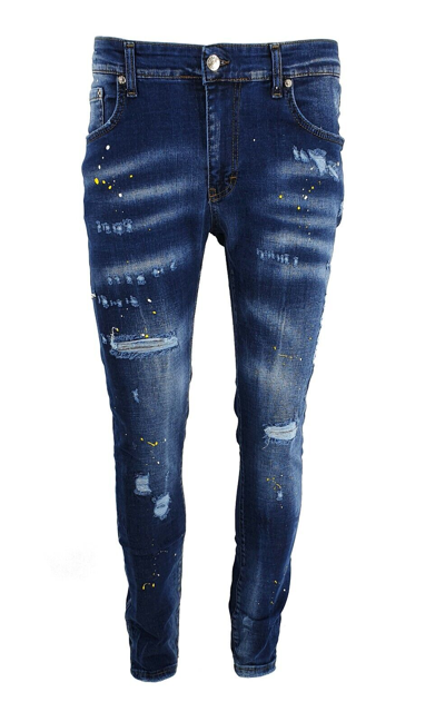 Pre-owned Peviani Men Georgio  Jeans Patchwork Paint Splatter Distressed Ripped Denim Jeans