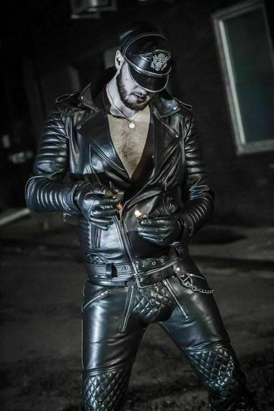 Pre-owned Style Police Men's Leather Gay Punk Kink Bluf Diamond  Jacket And Trousers Trousers