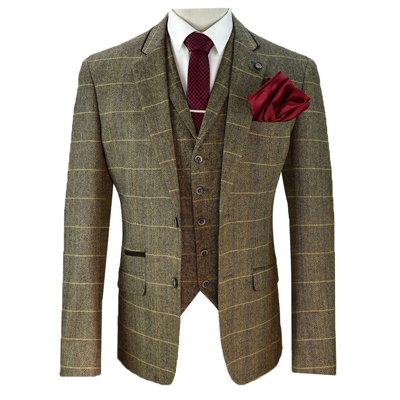 Pre-owned Cavani Mens Wool Mix Tweed Checked Blazers Waistcoats Trouser 3 Piece Suits By
