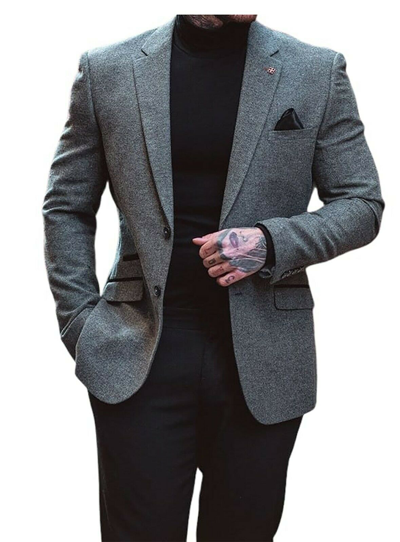 Pre-owned Cavani Mens Designer  Tweed Martez Grey Blazer Slim Fit Jacket Casual Formal Wear