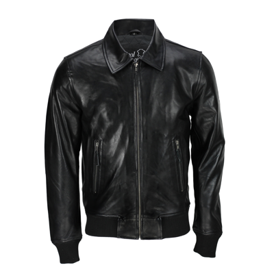 Pre-owned Xposed Mens Black Soft Real Leather Vintage Collar Bomber Style Biker Jacket All Sizes