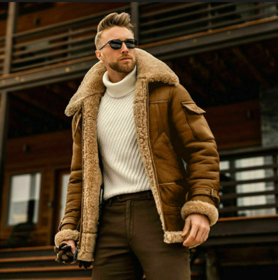 Pre-owned Original Men's Winter Aviator Flying Raf Leather Real Shearling Fur Skin Bomber Jackets