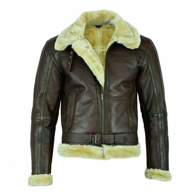 Pre-owned Civic Leather Raf Mens Leather Jacket B3 Air Force Sheep Pilot Flying Aviator Fur Bomber Brown