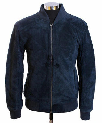 Pre-owned Harrington 70s Mens Bomber Jacket Varsity Classic Real Suede Leather Pilot Jacket Navy Blue