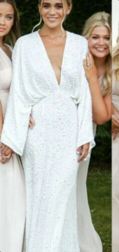 Pre-owned Asos Design Asos Edition White Sequin Kimono Sleeve Maxi Wedding Dress 14