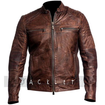 Pre-owned Jacklets Men's Vintage Brown Leather Motorcycle Bomber Cafe Racer Real Distressed Jacket