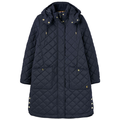 Pre-owned Joules Chatham Longline Quilted Coat Womens Coat Green Navy