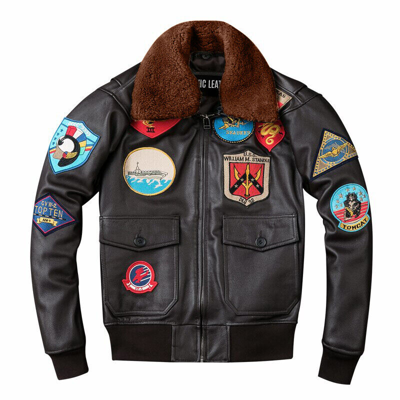 Pre-owned Civic Leather Top Gun Tom Cruise Men's Real Leather Jacket Bomber Flight Aviator Pete Pilot