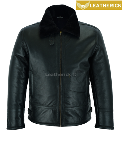 Pre-owned Leatherick Men's Raf B3 Air Force Pilot Flying Aviator Fur Black Bomber Leather Jacket