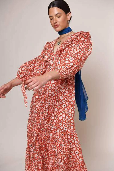 Pre-owned Rixo Colette Clover Brick Wrap Midi Dress Sz L Xl 2xl