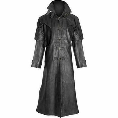 Pre-owned Hol-orginal Steampunk Van Helsing Hooded Mens Black Trench Gothic Military Real Leather Coat