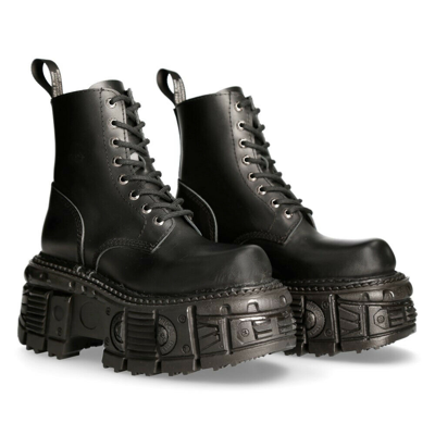 Pre-owned New Rock Rock Boots M-mili084n-s5 Unisex Metallic Black 100%leather Platform Military