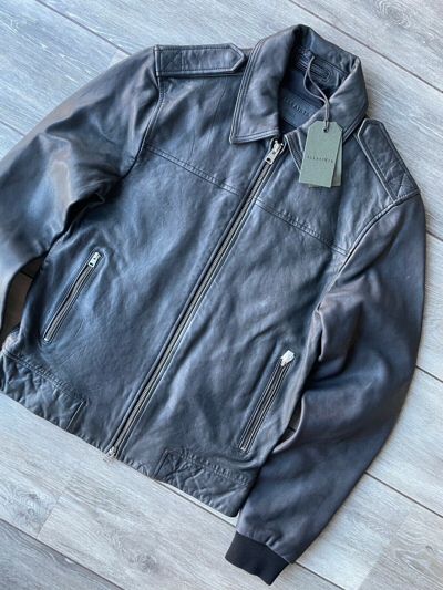 Pre-owned Allsaints All Saints Men's Black "junction" Zip Leather Jacket Coat - S & M - & Tags
