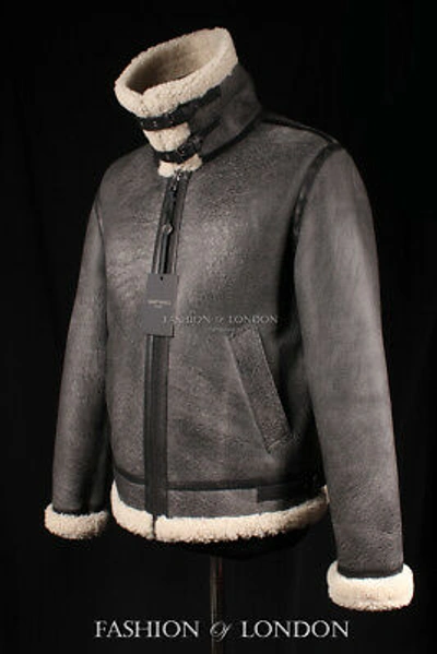 Pre-owned Real Leather Coat And Jackets Mens B3 Sheepskin Jacket Grey Vintage Air Force Bomber Pilot B3 Shearling Jacket