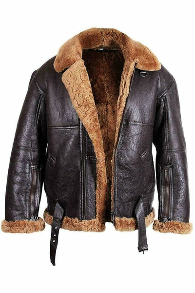 Pre-owned Clara Mens Aviator B3 Ginger Raf Sheepskin Flight Bomber Pilot Flying Leather Jacket