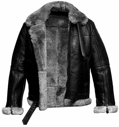 Pre-owned Hm Men's Raf Aviator B3 Flying Genuine Bomber Sheepskin Leather Jacket Black&grey