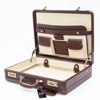 Pre-owned Quindici Sale  Expanding Luxury Designer Leather Attaché Case Business Bag Brown