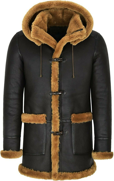 Pre-owned Style Brown Sheepskin Real Shearling Jacket | Real Leather Fur Long Coat With Fur Hood